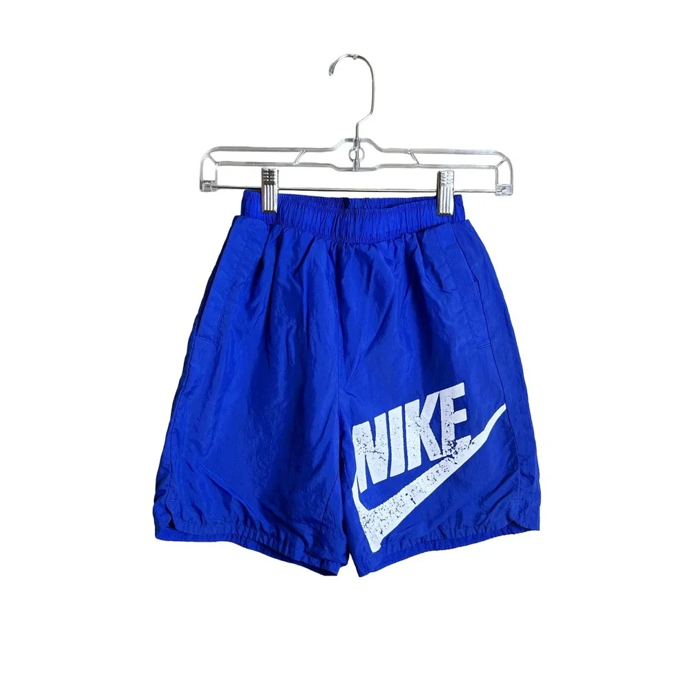 Nike Nylon Windrunner‎ Shorts Blue Distressed Logo Youth Large
